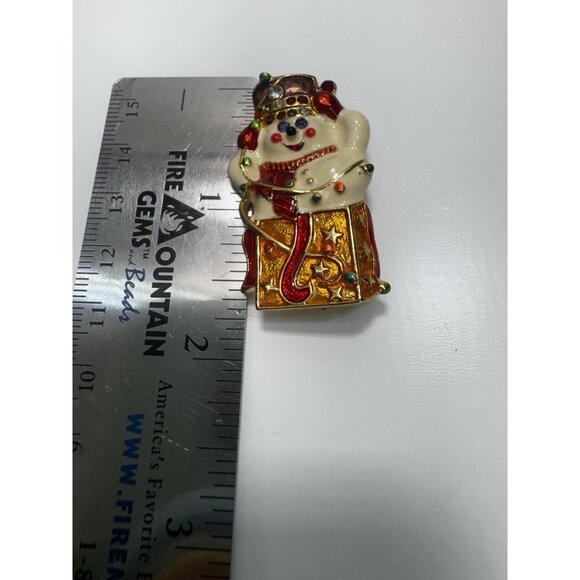 Vintage Christopher Radko Enamel Snowman Brooch Pin Christmas Gift Gold Tone - Picture 4 of 4